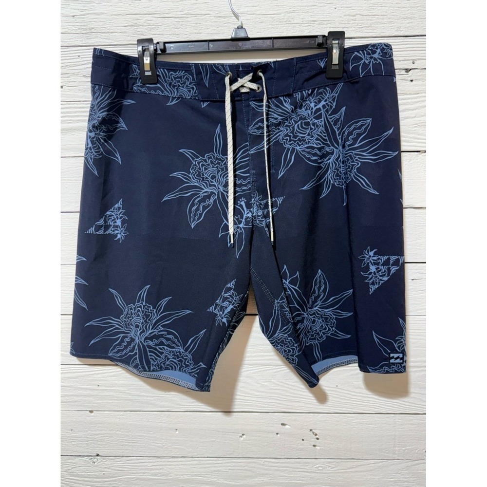 Billabong Navy Swim Board Shorts with Light Blue Floral Print